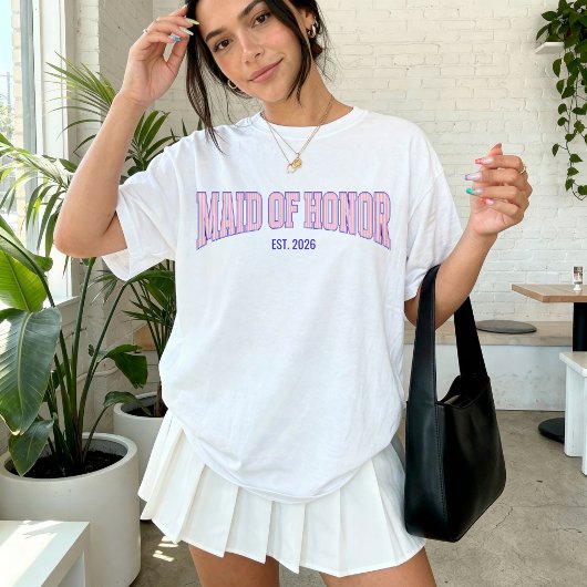Pink + Beige Stripe Navy MAID OF HONOR  Tシャツ