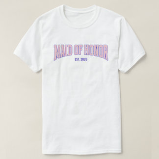 Pink + Beige Stripe Navy MAID OF HONOR  Tシャツ