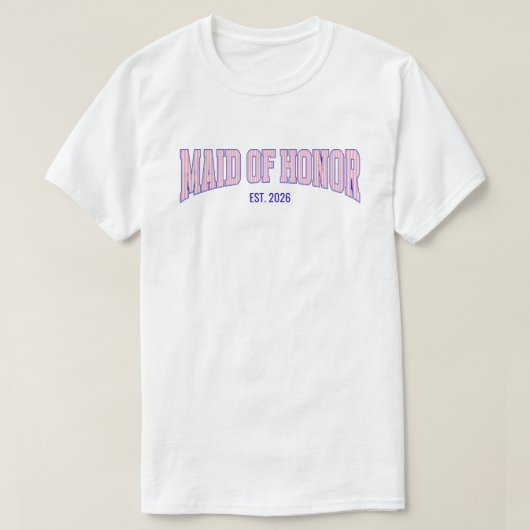 Pink + Beige Stripe Navy MAID OF HONOR  Tシャツ (デザイン正面)