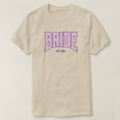 Pink + Beige Stripe Navy Varsity BRIDE Tシャツ (デザイン正面)