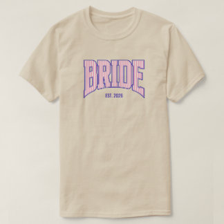 Pink + Beige Stripe Navy Varsity BRIDE Tシャツ