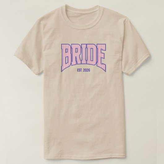 Pink + Beige Stripe Navy Varsity BRIDE Tシャツ (デザイン正面)
