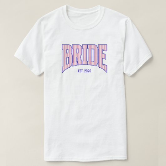 Pink + Beige Stripe Navy Varsity BRIDE Tシャツ (デザイン正面)