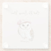 Pink Beret Brown White Owl Be Seeing You ガラスコースター (裏面)