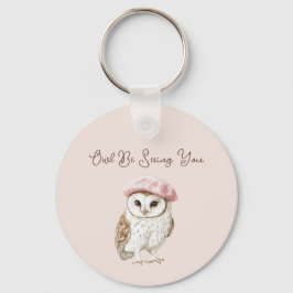 Pink Beret Brown White Owl Be Seeing You キーホルダー