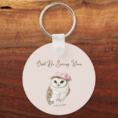 Pink Beret Brown White Owl Be Seeing You キーホルダー (正面)
