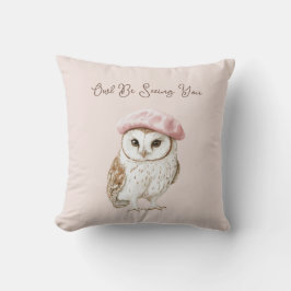 Pink Beret Brown White Owl Be Seeing You クッション