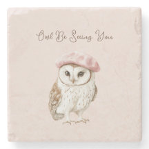 Pink Beret Brown White Owl Be Seeing You