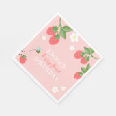 Pink Berry First Girls Strawberry 1st Birthday スタンダードランチョンナプキン (角)