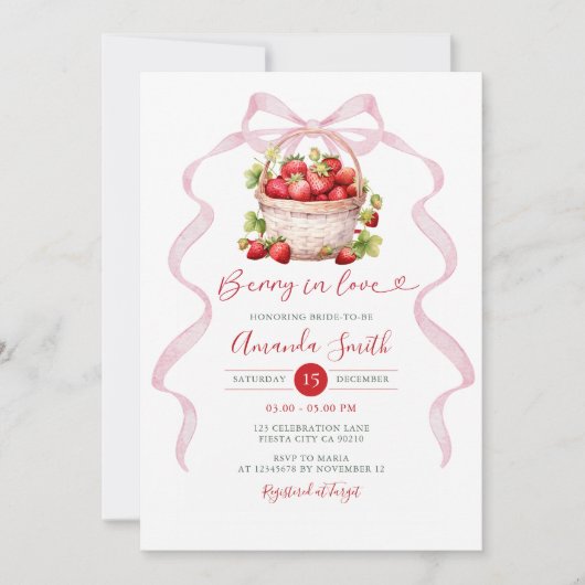 Pink Berry in Love Bridal Shower Invitation 招待状 (正面)