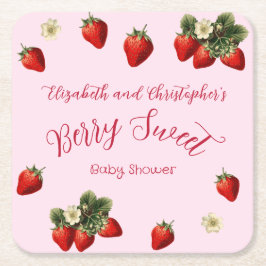 Pink Berry Sweet Red Strawberry Girl Baby Shower スクエアペーパーコースター