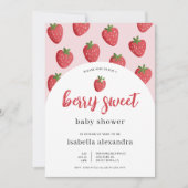 Pink Berry Sweet Strawberry Baby Shower 招待状 (正面)