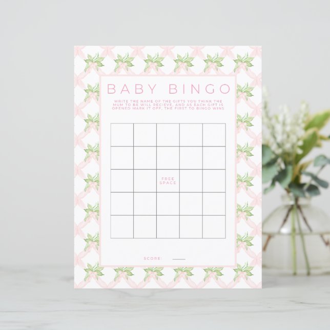 Pink Bingo Baby Shower Game Paper Sheet (スタンド正面)