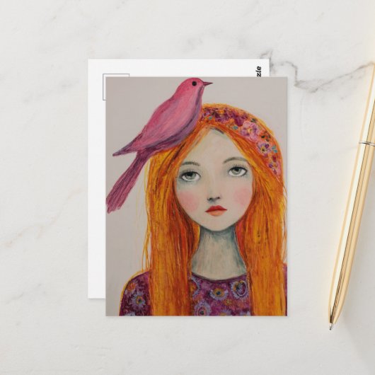 Pink Bird in her Hair ポストカード (正面/裏面インサイチュ)