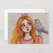 Pink Bird on her Shoulder ポストカード (正面/裏面)