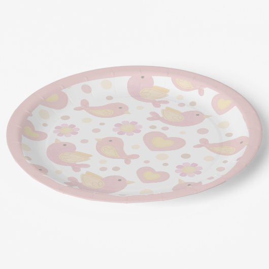 Pink Birds Nesting Party ペーパープレート (アングル)