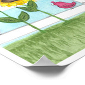 Pink Birds & Sunflowers ポスター (角)