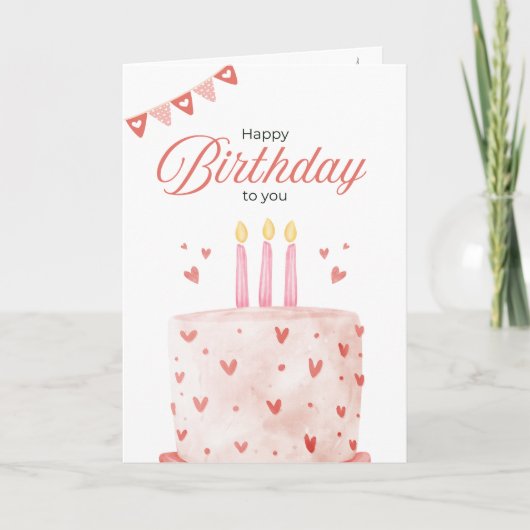 Pink Birthday Cake Greeting Card カード (正面)