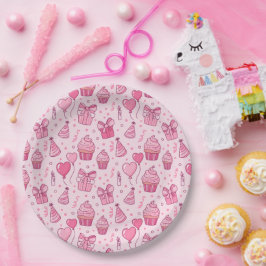Pink Birthday Cupcakes Paper Plates ペーパープレート