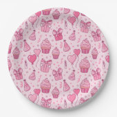 Pink Birthday Cupcakes Paper Plates ペーパープレート (正面)