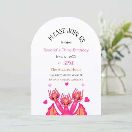 Pink Birthday Dragon them 招待状 (スタンド正面)