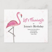 Pink Birthday Party Cute Flamingo Custom ポストカード (正面)