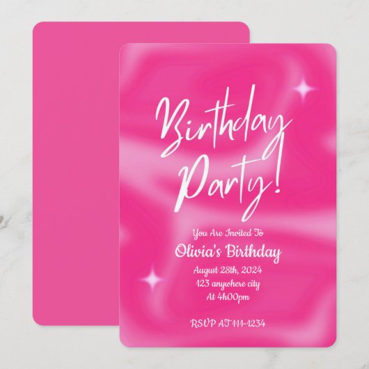 PINK BIRTHDAY PARTY INVITATION セーブザデート (正面/裏面)