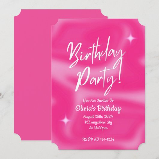 PINK BIRTHDAY PARTY INVITATION セーブザデート (正面/裏面)