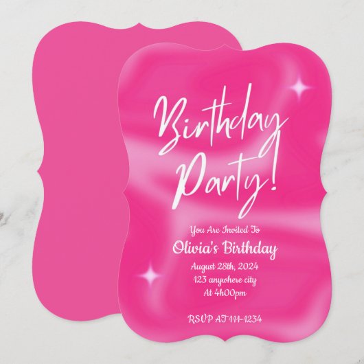 PINK BIRTHDAY PARTY INVITATION セーブザデート (正面/裏面)