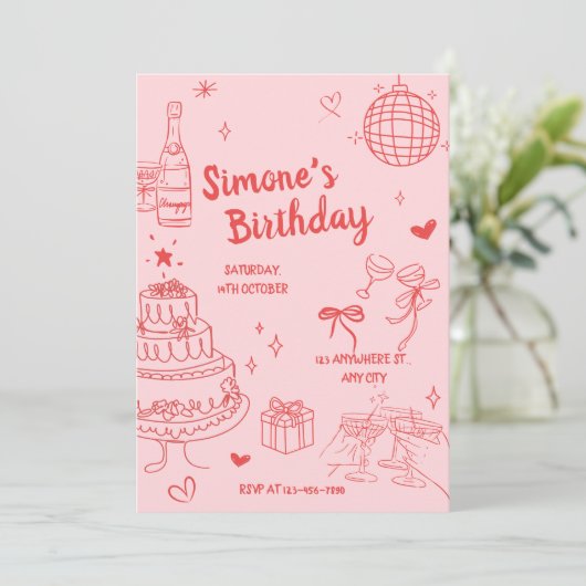 Pink Birthday Party Invite 招待状 (スタンド正面)