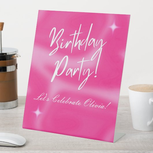 PINK BIRTHDAY PARTY WELCOME SIGN 台座サイン (インサイチュ)