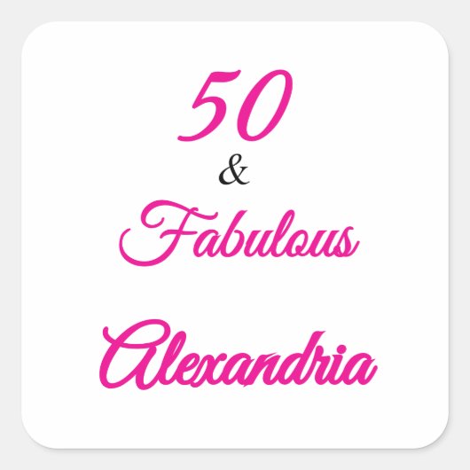 Pink Black 50 & Fabulous 50th  Birthday  スクエアシール (正面)