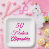 Pink Black 50 & Fabulous 50th  Birthday  ペーパープレート (パーティー)