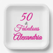 Pink Black 50 & Fabulous 50th  Birthday  ペーパープレート (正面)