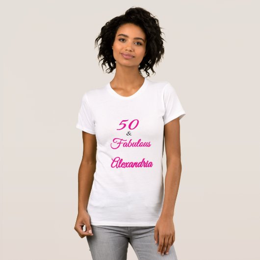 Pink Black 50 & Fabulous 50th Birthday Tシャツ (正面フル)