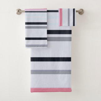 Pink, Black and Gray stripes バスタオルセット