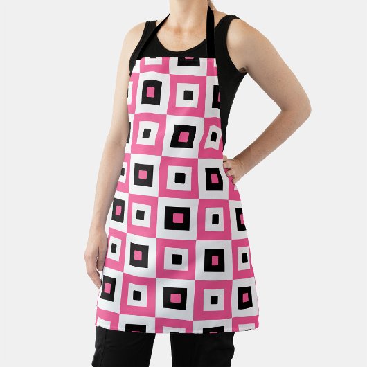 Pink Black and White Checkered Squares Pattern エプロン