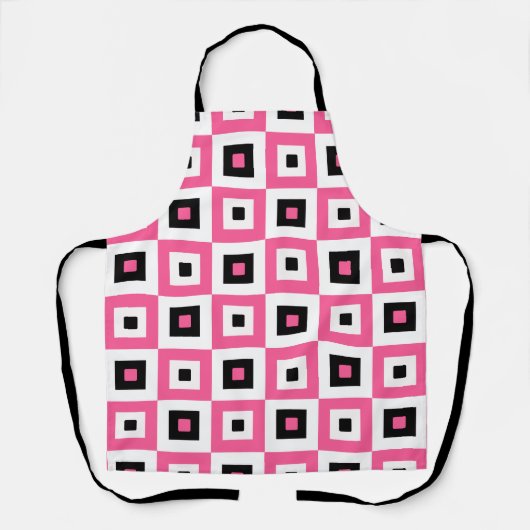 Pink Black and White Checkered Squares Pattern エプロン (正面)