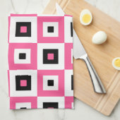 Pink Black and White Checkered Squares Pattern キッチンタオル (四つ折り)