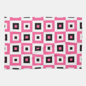 Pink Black and White Checkered Squares Pattern キッチンタオル (横)
