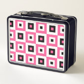 Pink Black and White Checkered Squares Pattern メタルランチボックス (裏面)