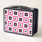 Pink Black and White Checkered Squares Pattern メタルランチボックス (正面)