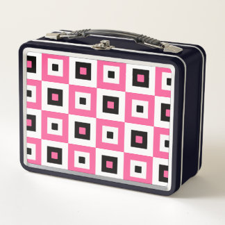 Pink Black and White Checkered Squares Pattern メタルランチボックス