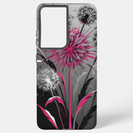 Pink, Black and White Dandelion Samsung Galaxy S21 Ultraケース