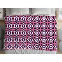 Pink, black and white geometric mandala フリースブランケット