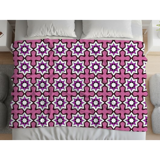 Pink, black and white geometric mandala フリースブランケット