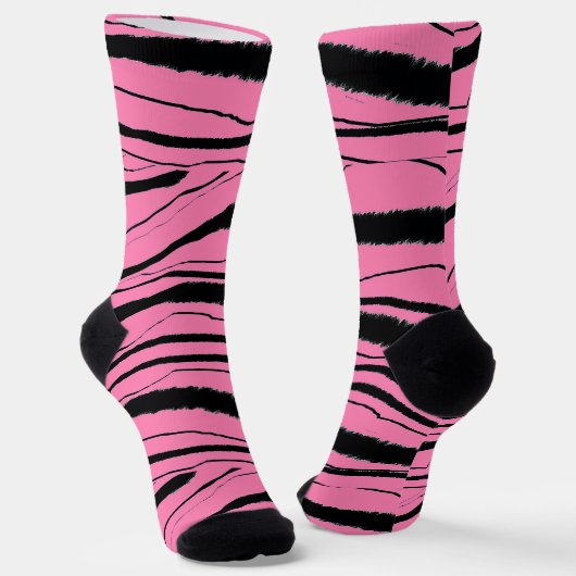 Pink + Black Animal Print Premium Crew Socks ソックス (傾斜あり)