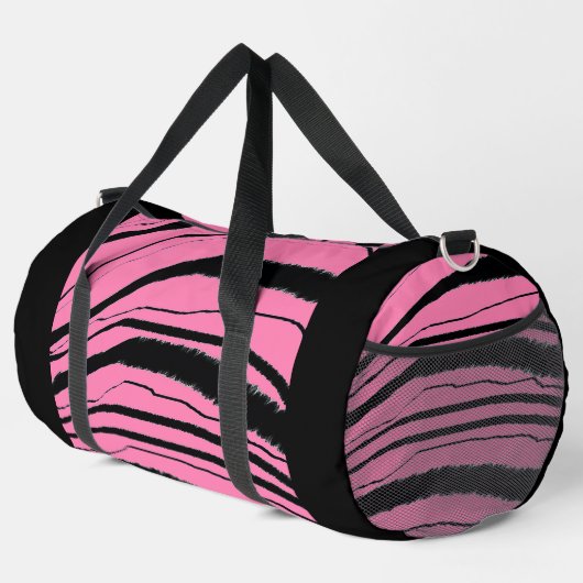Pink + Black Animal Stripe Athletic Gym Travel  ダッフルバッグ (右コーナー)