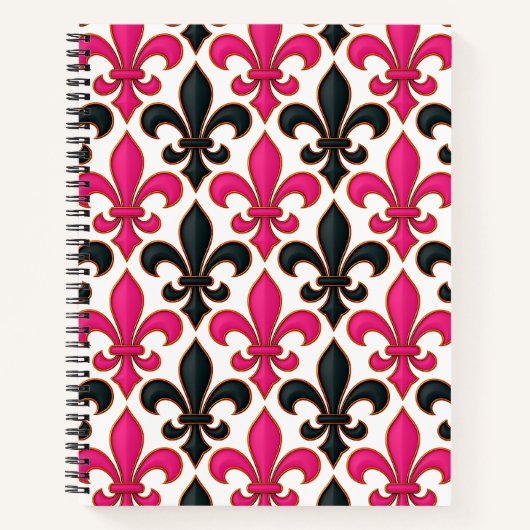 Pink Black Baroque Fleur-de-lis Pattern Design  ノートブック (正面)