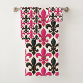 Pink Black Baroque Fleur-de-lis Pattern Design  バスタオルセット (インサイチュ)